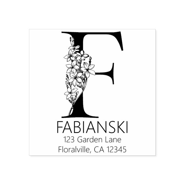 Blommigt Head Brev - F - Returadress Monogram Stämpel (Tryck)