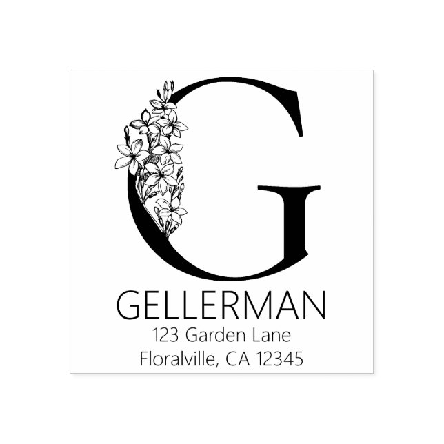 Blommigt Head Brev - G - Returadress Monogram Stämpel (Tryck)