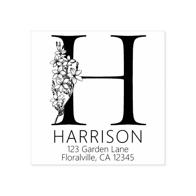 Blommigt Head Brev - H - Returadress Monogram Stämpel (Tryck)