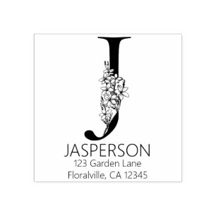 Blommigt Head Brev - J - Returadress Monogram Stämpel