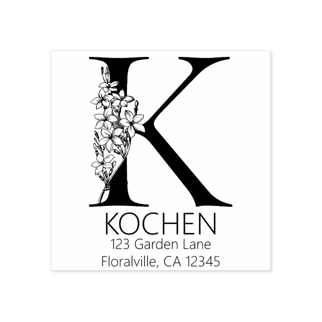 Blommigt Head Brev - K - Returadress Monogram Stämpel (Tryck)