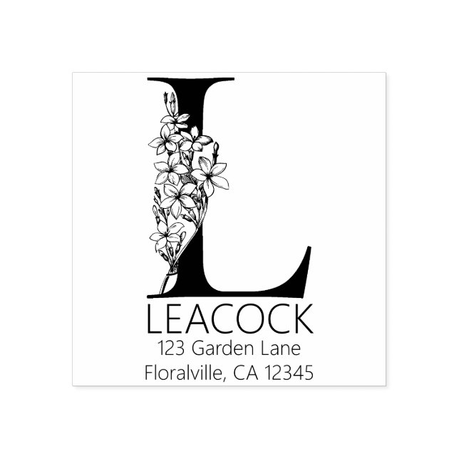 Blommigt Head Brev - L - Returadress Monogram Stämpel (Tryck)