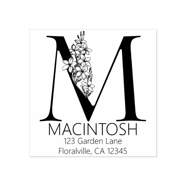 Blommigt Head Brev - M - Returadress Monogram Stämpel (Tryck)