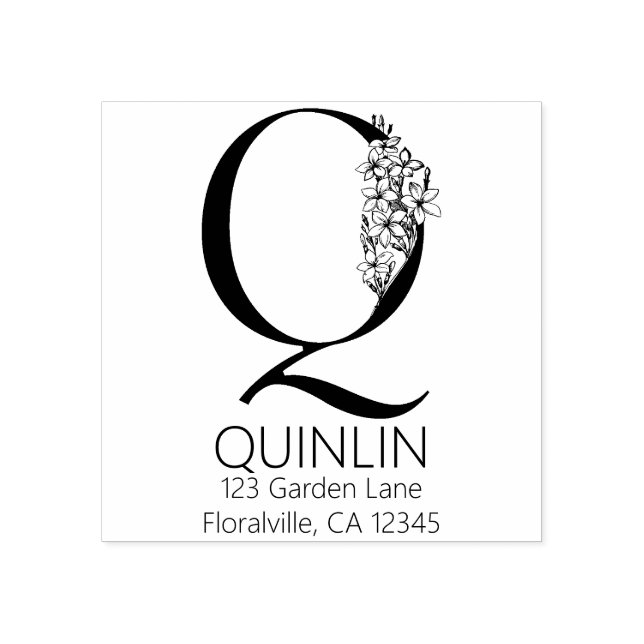 Blommigt Head Brev - Q - Returadress Monogram Stämpel (Tryck)