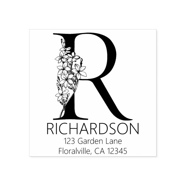 Blommigt Head Brev - R - Returadress Monogram Stämpel (Tryck)