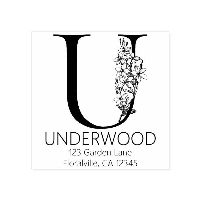 Blommigt Head Brev - U - Returadress Monogram Stämpel (Tryck)