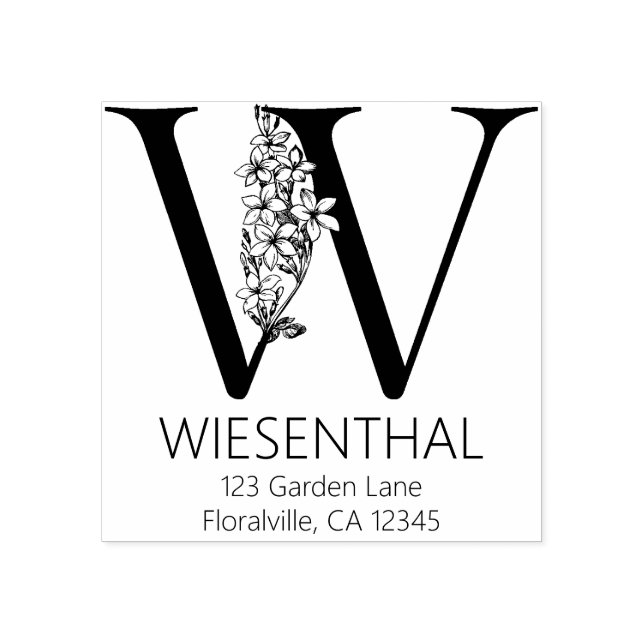 Blommigt Head Brev - W - Returadress Monogram Stämpel (Tryck)