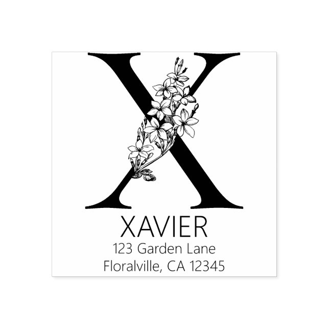 Blommigt Head Brev - X - Returadress Monogram Stämpel (Tryck)