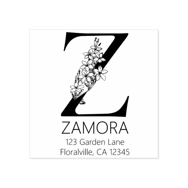Blommigt Head Brev - Z - Returadress Monogram Stämpel (Tryck)