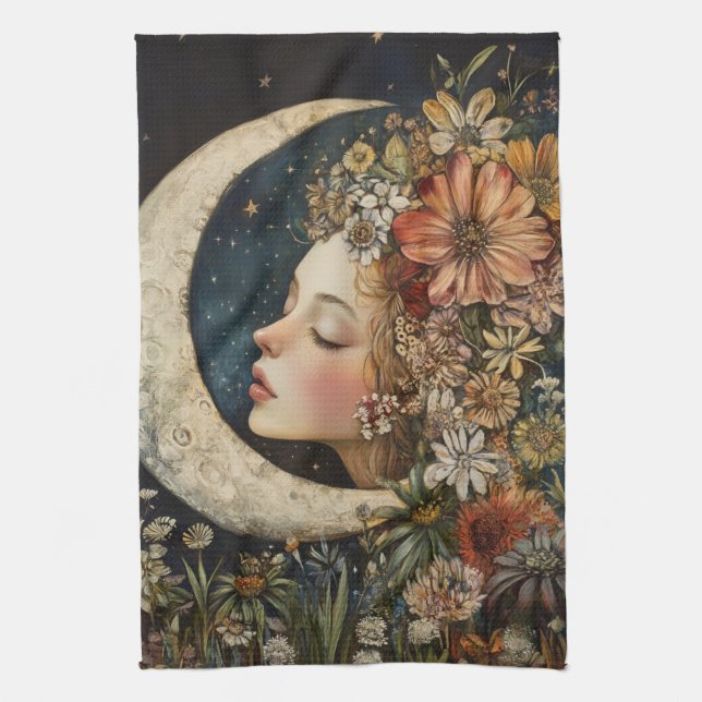 Blommigt Headdress & Crescent Måne 2 Kökshandduk (Vertikal)
