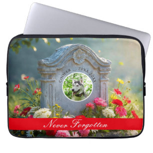 Blommigt Headstone Pet Tribute Photo Hund Memorial Laptop Fodral
