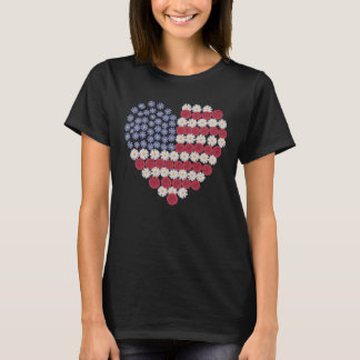 Blommigt Heart American Flagga Patriotic 4 juli T Shirt