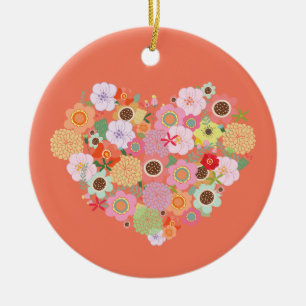Blommigt Heart Art Kärlek Colorful OWN TEXT Keepsa Julgransprydnad Keramik