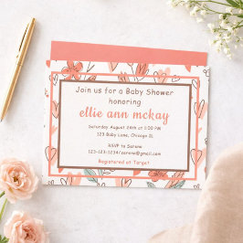 Blommigt Heart Baby Shower Inbjudningar