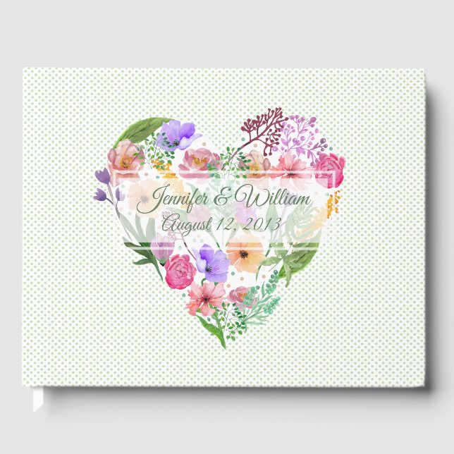 Blommigt Heart Bröllop Guest Bok (Framsida)
