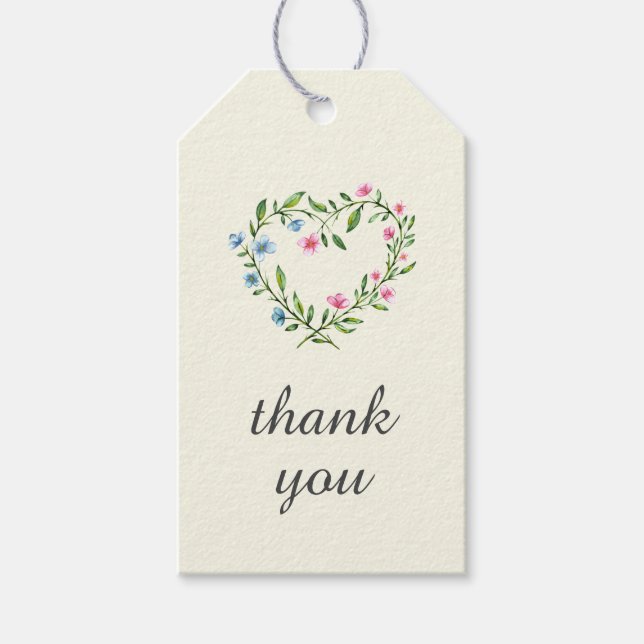 Blommigt Heart Bröllop Tack Gift-Märkre Presentetikett (Framsidan)