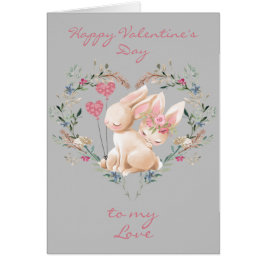 Blommigt Heart Bunnies på Kärlek Valentindagen Hälsningskort