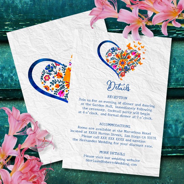Blommigt Heart & Butterflies Mexikanska Bröllop Inbjudningar (Skapare uppladdad)