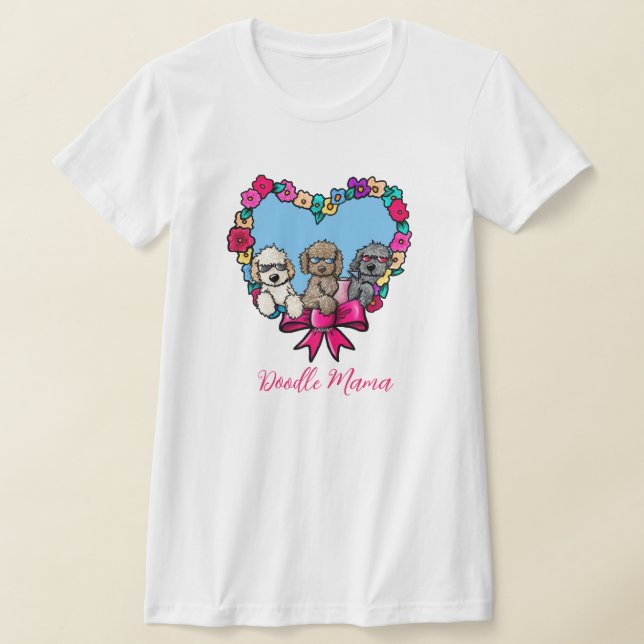 Blommigt Heart Doodle Hund T-Shirt (Laydown)