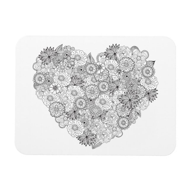 Blommigt Heart Doodle Magnet (Horisontell)