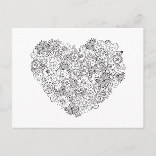 Blommigt Heart Doodle Vykort (Framsida)