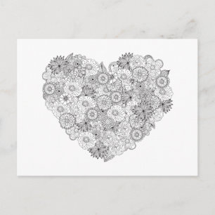 Blommigt Heart Doodle Vykort