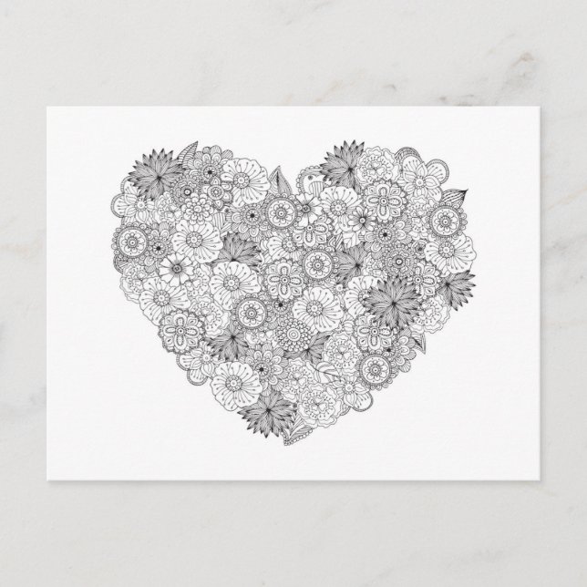 Blommigt Heart Doodle Vykort (Framsida)