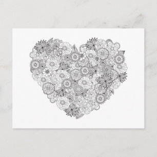 Blommigt Heart Doodle Vykort
