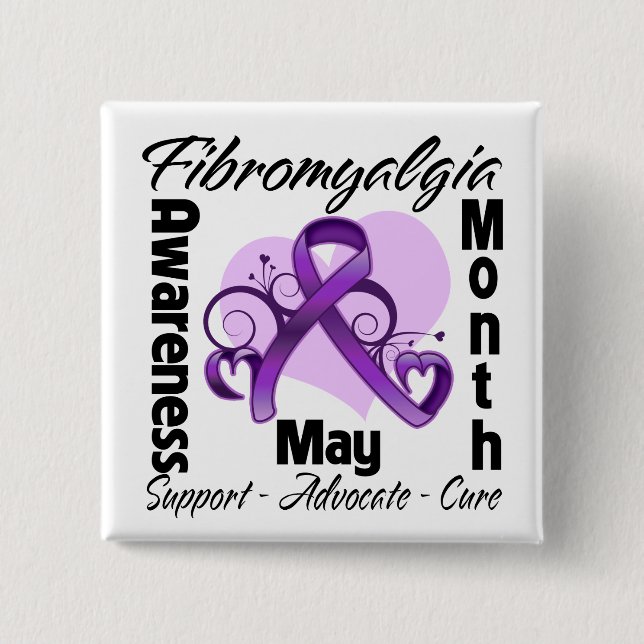 Blommigt Heart - Fibromyalgia Awareness Månad Knapp (Framsida)