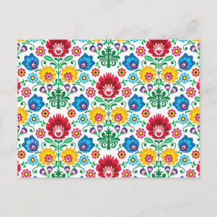 Blommigt Heart Folk Art Mönster Helg Vykort