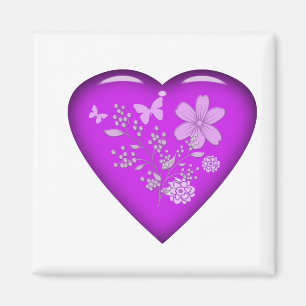 Blommigt Heart för vackert glas Magnet