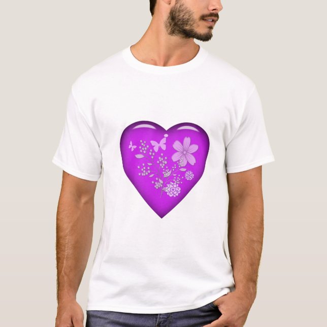 Blommigt Heart för vackert glas T Shirt (Framsida)