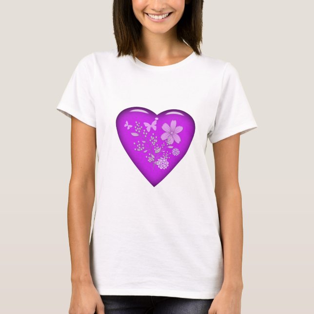 Blommigt Heart för vackert glas T Shirt (Framsida)