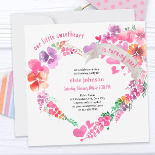 Blommigt Heart Girls första födelsedag Inbjudningar
