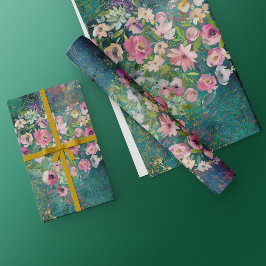 Blommigt Heart Guld Romantic Handskrift Presentpapper