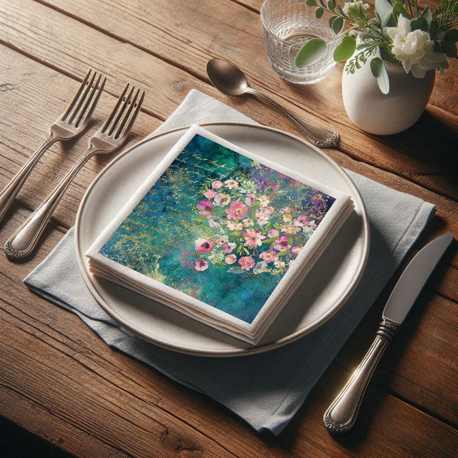 Blommigt Heart Guld Romantic Handwrite Decoupage Pappersservett (Skapare uppladdad)