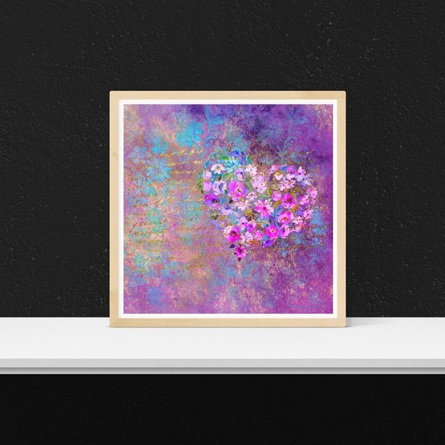 Blommigt Heart Guld Vintage Handskrift Poster (Skapare uppladdad)