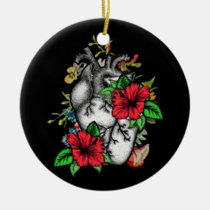 Blommigt Heart Human Anatomy Cornblomma Mors dag Julgransprydnad Keramik