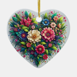 Blommigt Heart Julgransprydnad Keramik