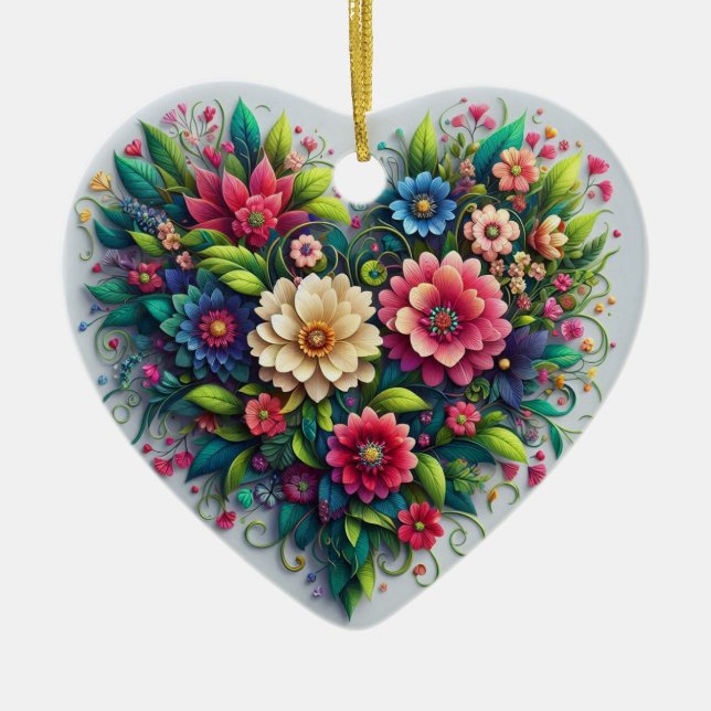Blommigt Heart Julgransprydnad Keramik (Framsidan)