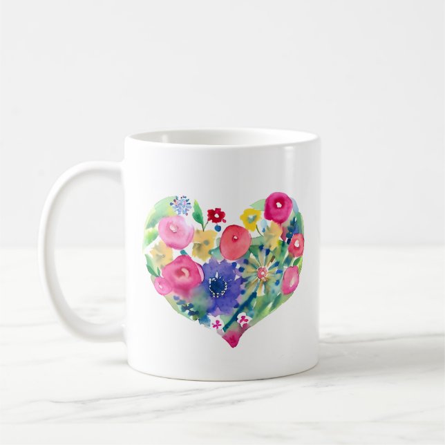 Blommigt Heart med fruns citat Kaffemugg (Vänster)