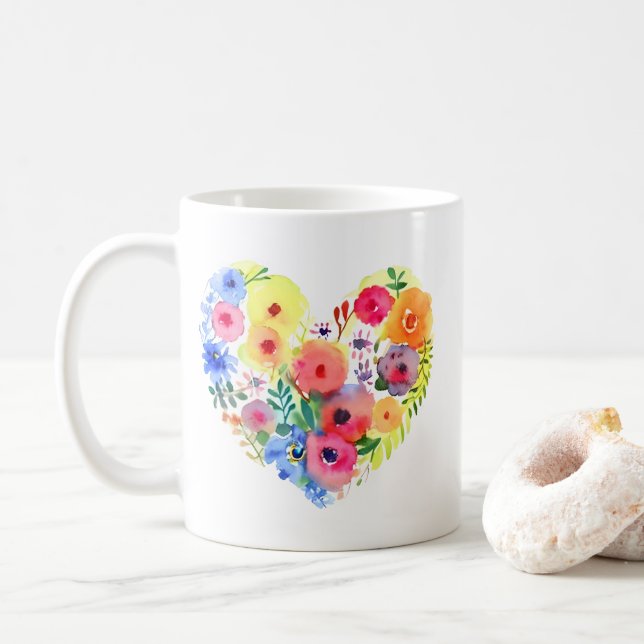 Blommigt Heart med Mamma Quote Kaffemugg (Med munk)
