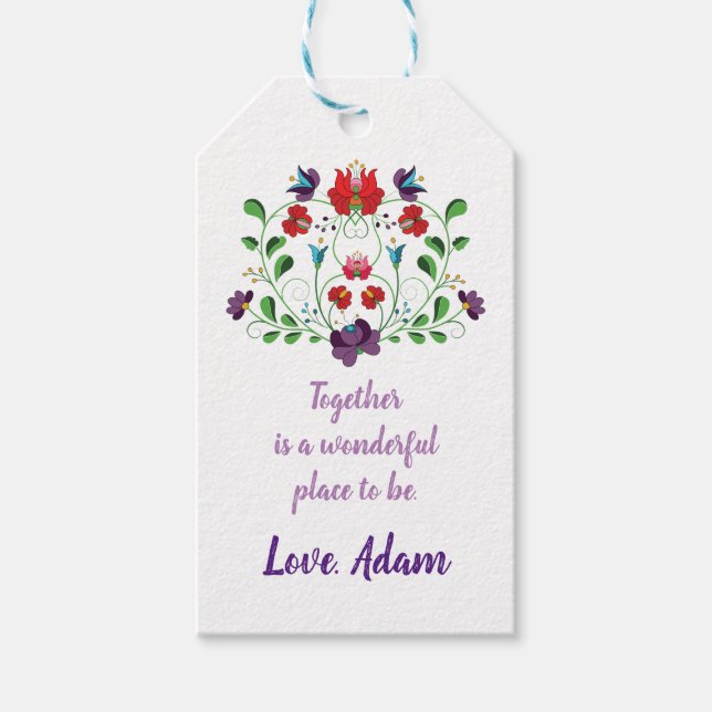 Blommigt Heart med offert Presentetikett (Framsidan)