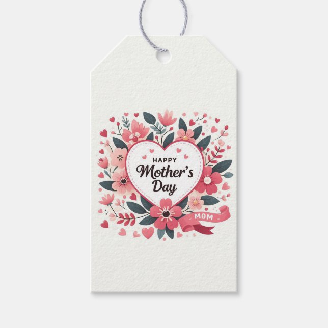 Blommigt Heart Mors dag Presentetikett (Framsidan)