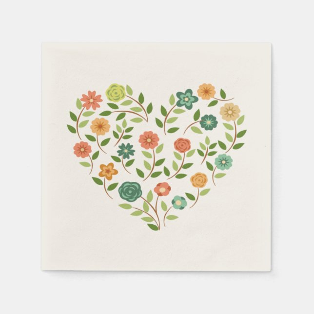 Blommigt Heart Napkin Pappersservett (Framsidan)