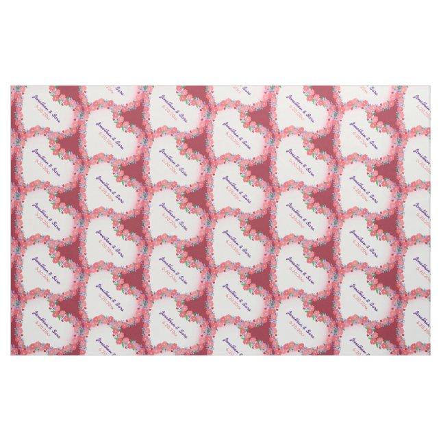 Blommigt Heart på Mörk Red, Personlig Bröllop Tyg (Fat Quarter)