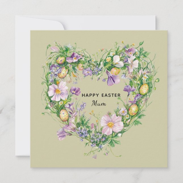 Blommigt Heart Påsk Card för Morsa Julkort (Framsida)