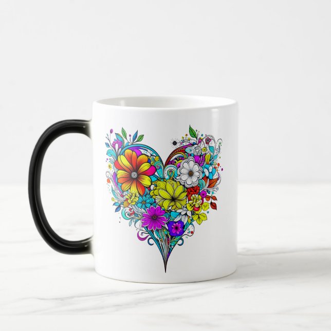 Blommigt Heart-Personlig Magisk Mugg (Vänster)