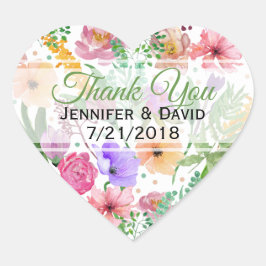 Blommigt Heart Personligt bröllp Favoritmärke Hjärtformat Klistermärke