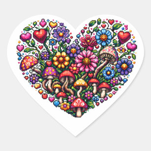 Blommigt Heart Pixel Art Hjärtformat Klistermärke